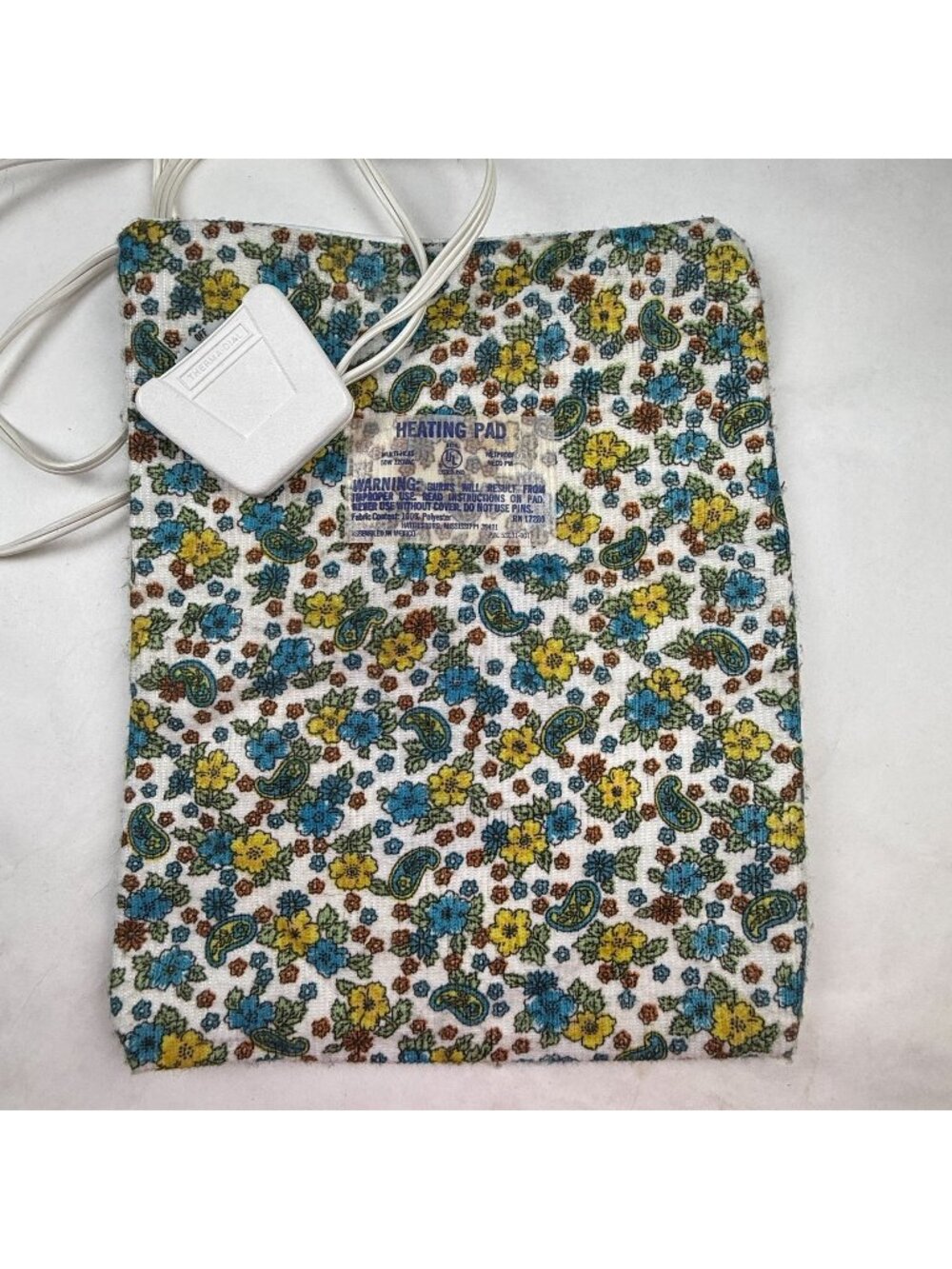 Vintage Therma Dial Heating Pad Blue & Yellow Floral Paisley Design